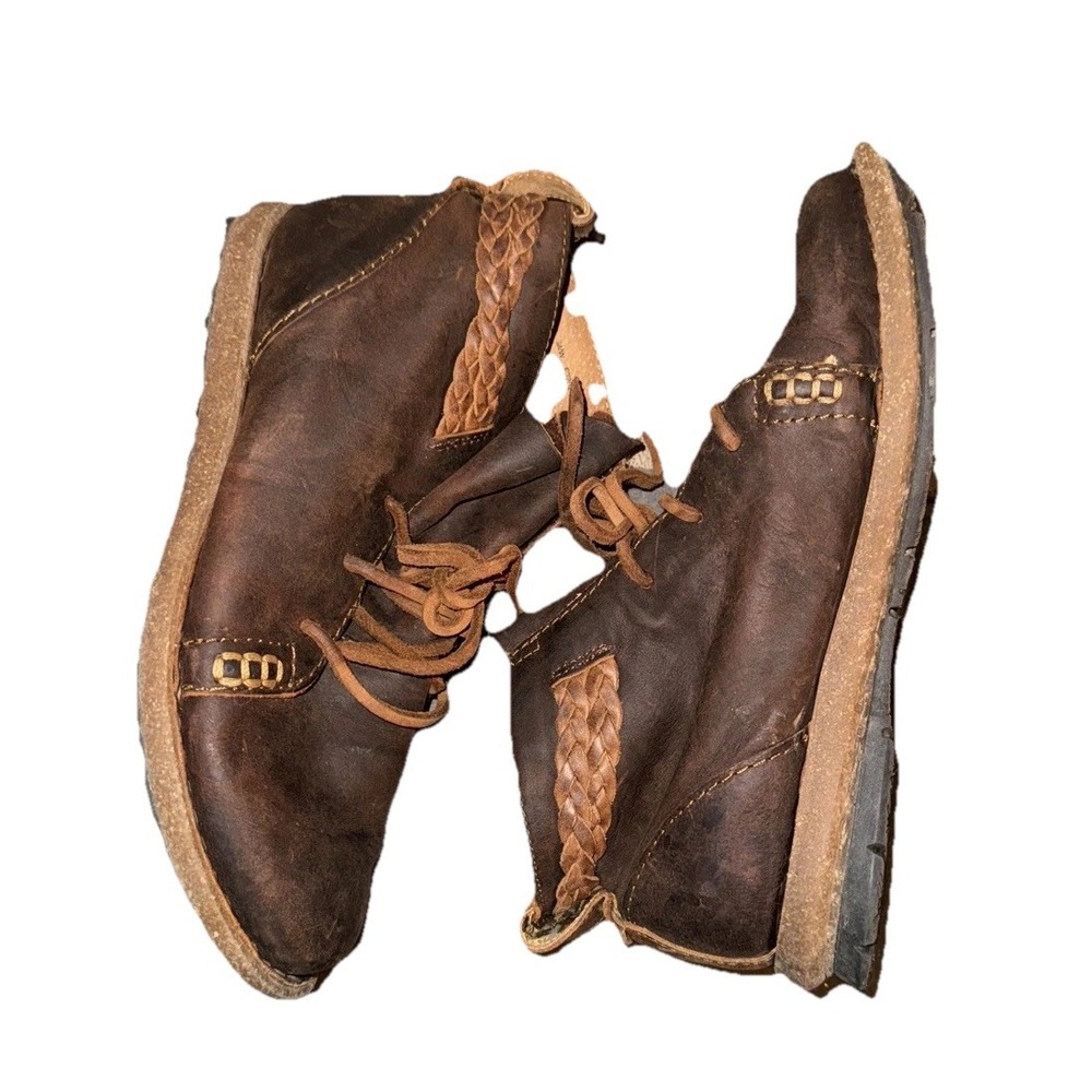 Born Temple Ankle Boots Castano Suede Leather Braided Accent Boho Women's 7.5 - Picture 4 of 16